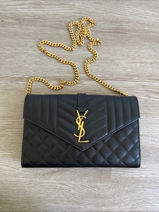 Saint Laurent Handbags - Saint Laurent Black Leather Quilted Chain Crossbody with Gold Logo